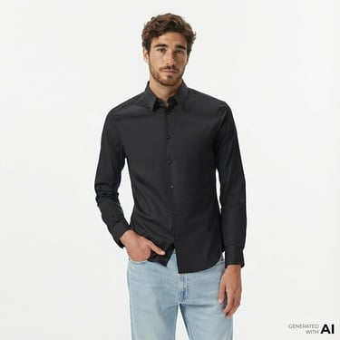  Calvin Klein Solid Slim Erkek Siyah Gömlek