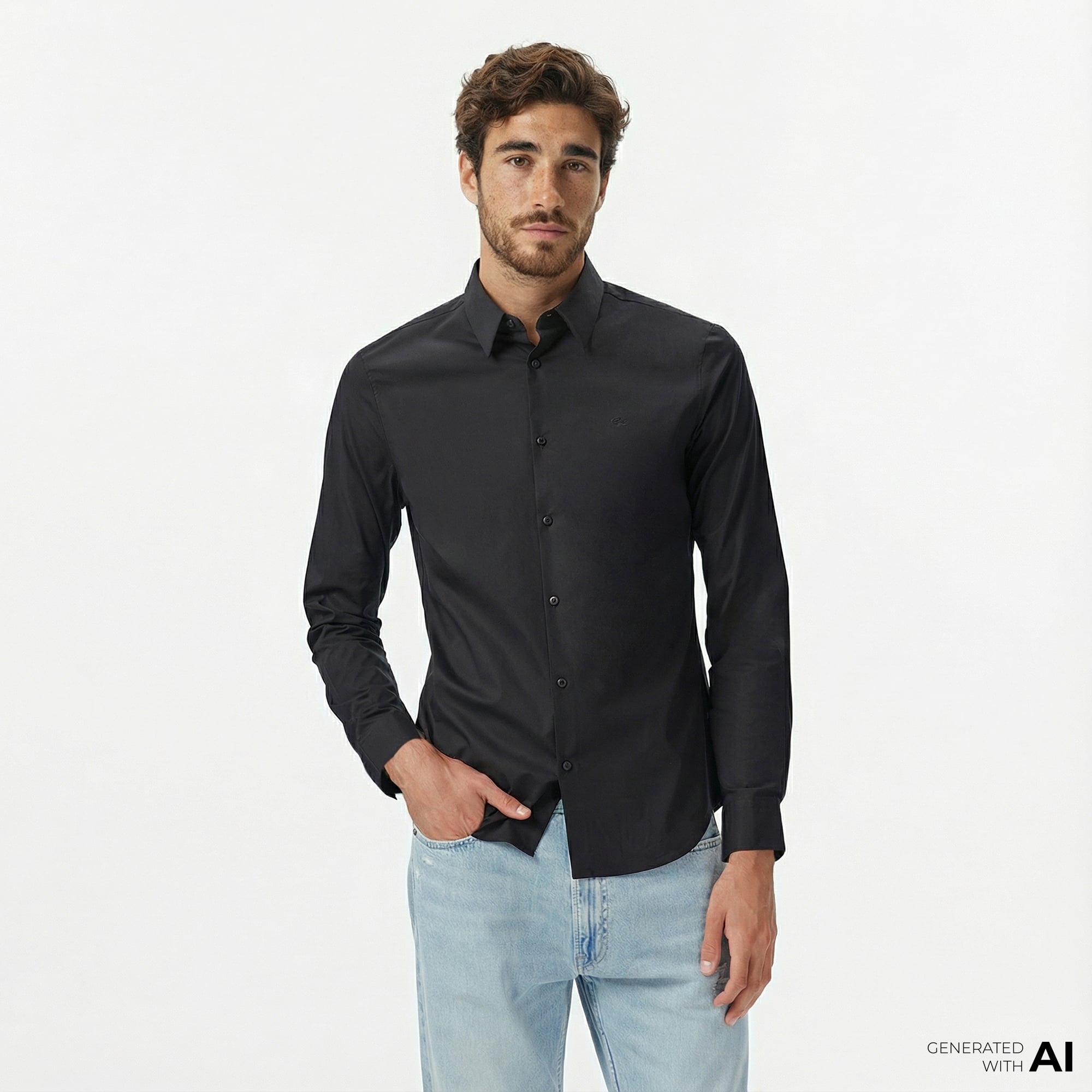  Calvin Klein Solid Slim Erkek Siyah Gömlek