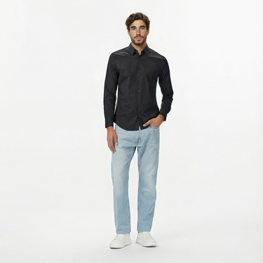  Calvin Klein Solid Slim Erkek Siyah Gömlek