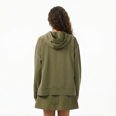  Lacoste Kadın Relaxed Fit Kapüşonlu Haki Sweatshirt