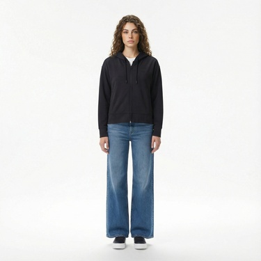  Lacoste Kadın Relaxed Fit Kapüşonlu Siyah Sweatshirt