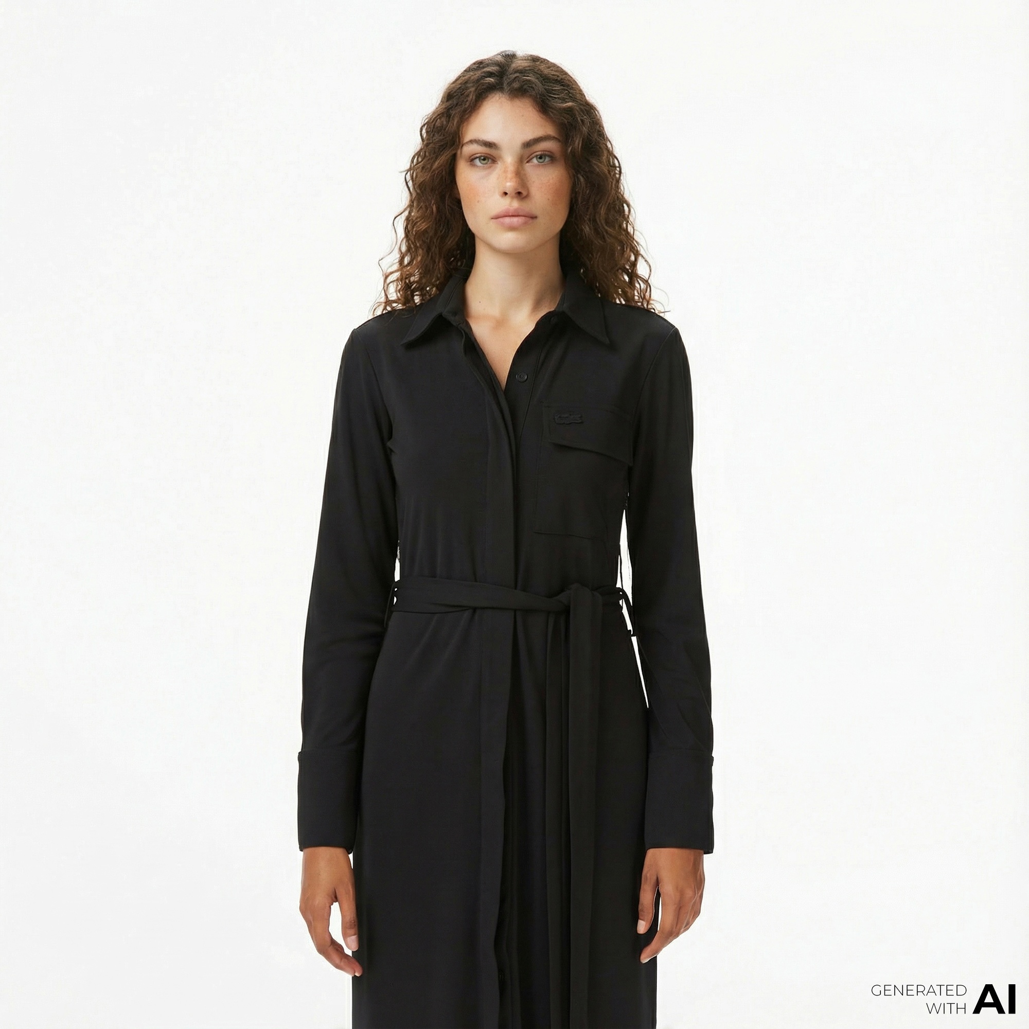 Lacoste Kadın Slim Fit Uzun Kollu Siyah Elbise