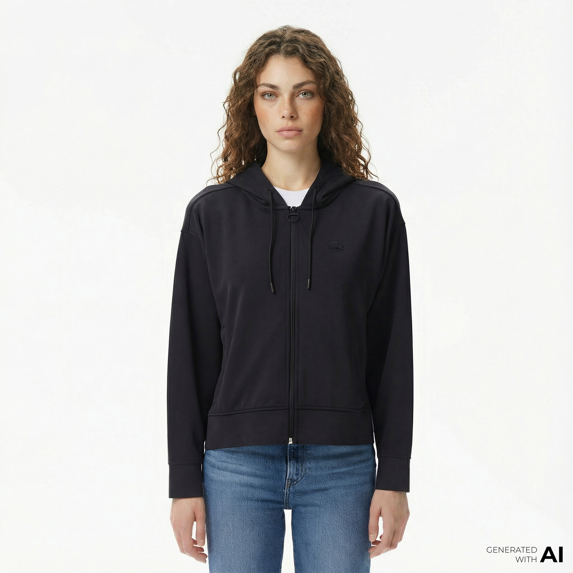  Lacoste Kadın Relaxed Fit Kapüşonlu Siyah Sweatshirt