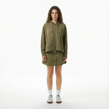  Lacoste Kadın Relaxed Fit Kapüşonlu Haki Sweatshirt