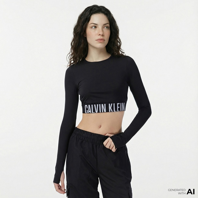  Calvin Klein Intense Power Mock Neck Kadın Siyah Gömlek