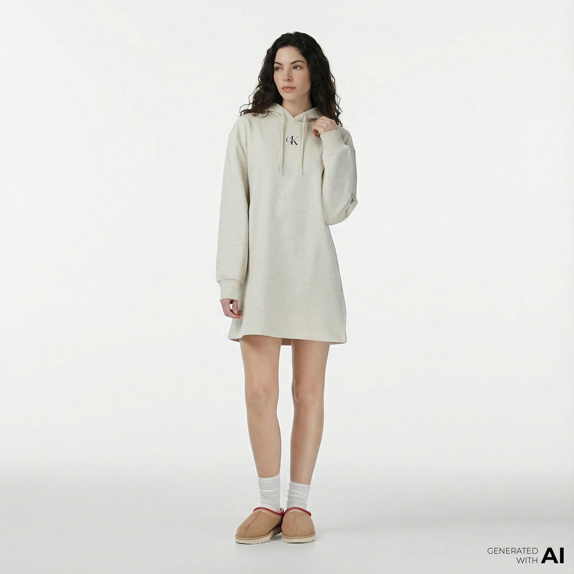  Calvin Klein Monologo Premium Terry Kadın Gri Elbise