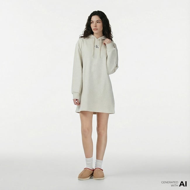  Calvin Klein Monologo Premium Terry Kadın Gri Elbise