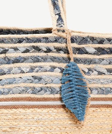  YARGICI Denim Detaylı Jute Çanta