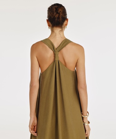  YARGICI Düğüm Askı Detaylı V Yaka Uzun Boy Elbise