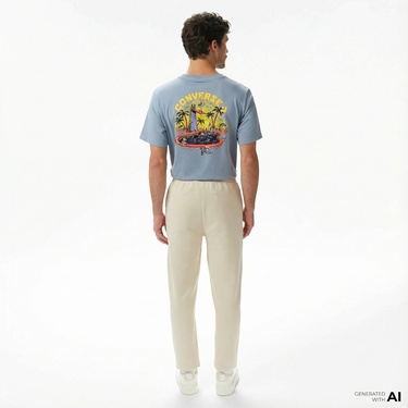  Converse Star Chevron Baskılı Erkek Oversize Fit Bej Eşofman Altı