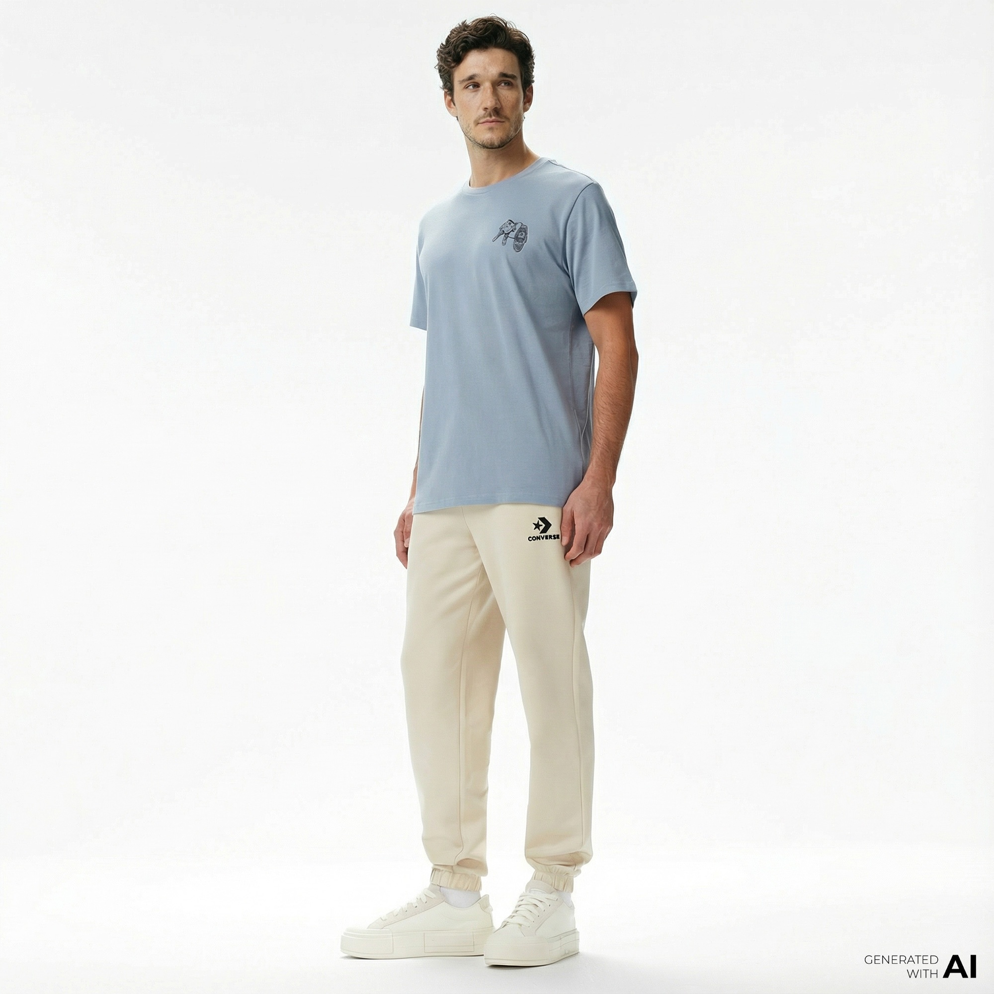 Converse Star Chevron Baskılı Erkek Oversize Fit Bej Eşofman Altı