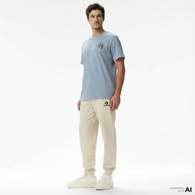  Converse Star Chevron Baskılı Erkek Oversize Fit Bej Eşofman Altı