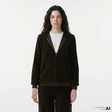  Lacoste Kadın Regular Fit Kapüşonlu Haki Sweatshirt