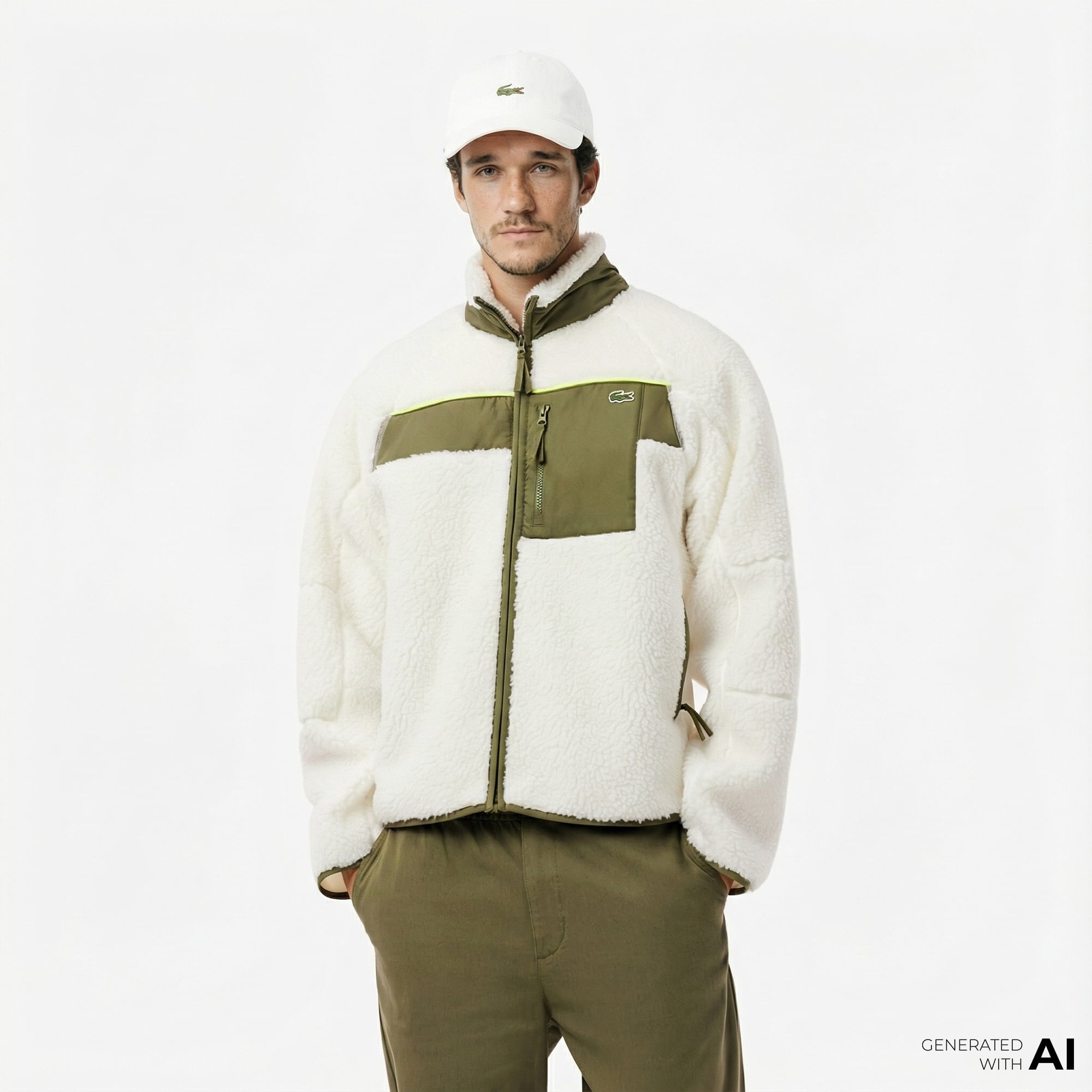 Lacoste Erkek Regular Fit Fermuarlı Renk Bloklu Beyaz Mont