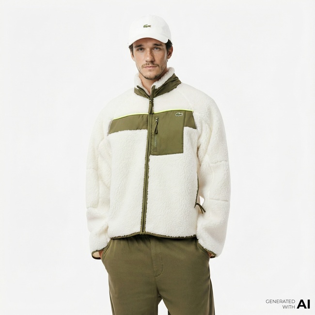  Lacoste Erkek Regular Fit Fermuarlı Renk Bloklu Beyaz Mont