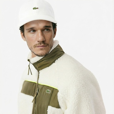  Lacoste Erkek Regular Fit Fermuarlı Renk Bloklu Beyaz Mont