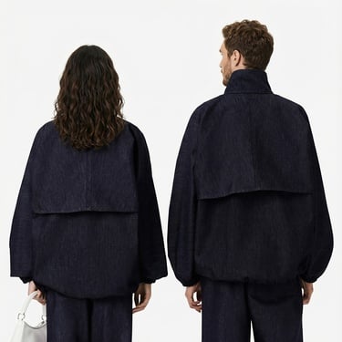  Lacoste Runway Unisex Oversize Fit Dik Yaka Denim Lacivert Ceket