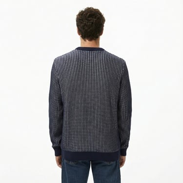  Lacoste Erkek Classic Fit Bisiklet Yaka Desenli Lacivert Kazak