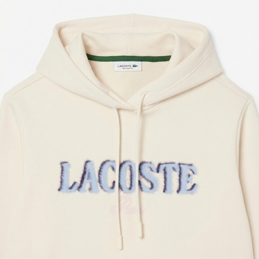  Lacoste Kadın Relaxed Fit Kapüşonlu Baskılı Krem Sweatshirt