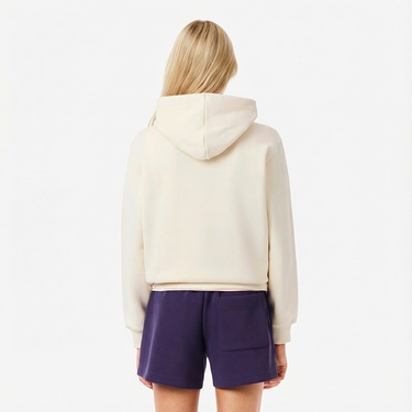  Lacoste Kadın Relaxed Fit Kapüşonlu Baskılı Krem Sweatshirt