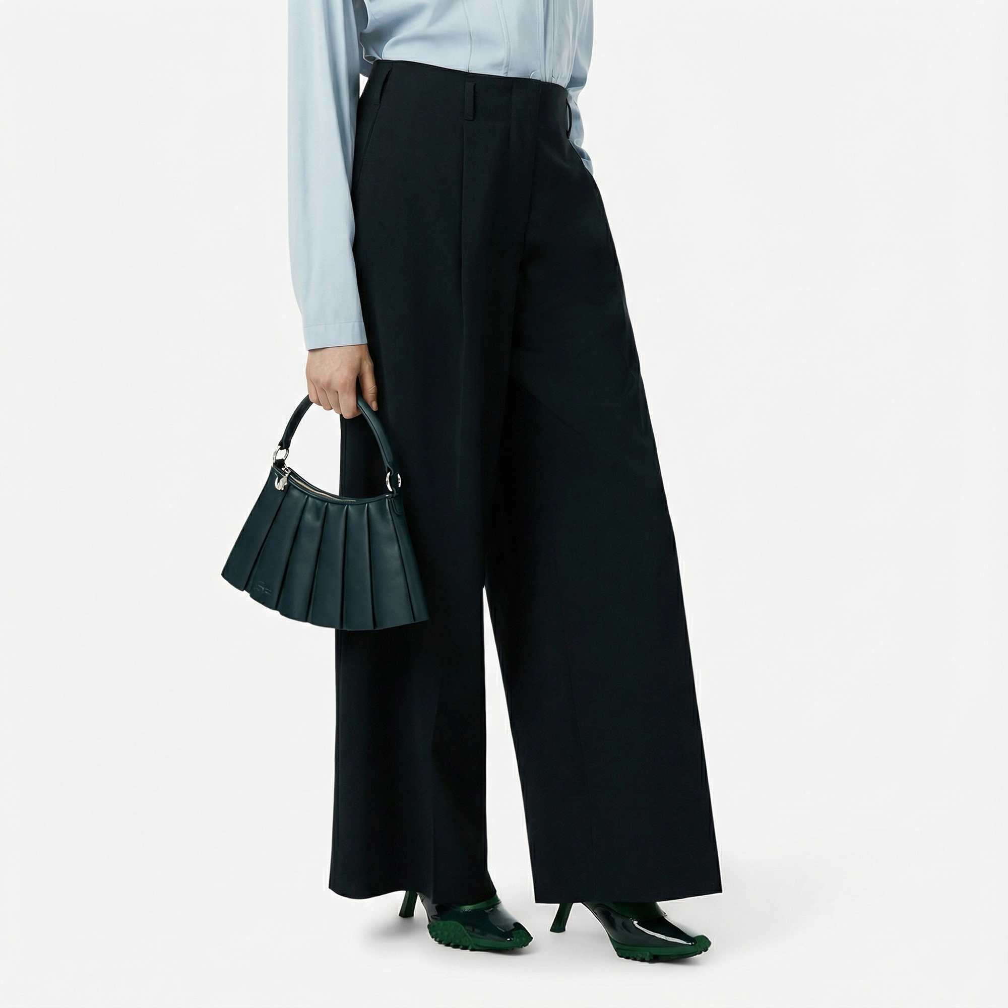  Lacoste Runway Kadın Wide Leg Koyu Yeşil Pantolon