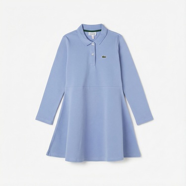  Lacoste Kız Çocuk Uzun Kollu Polo Yaka Mavi Elbise