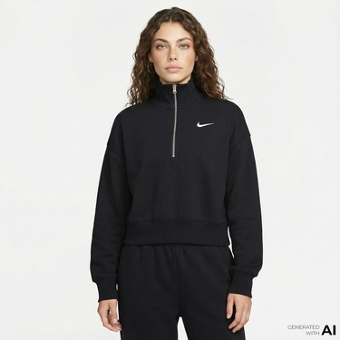  Nike Sportswear Phoenix Fleece  Crop Kadın Siyah Sweatshirt