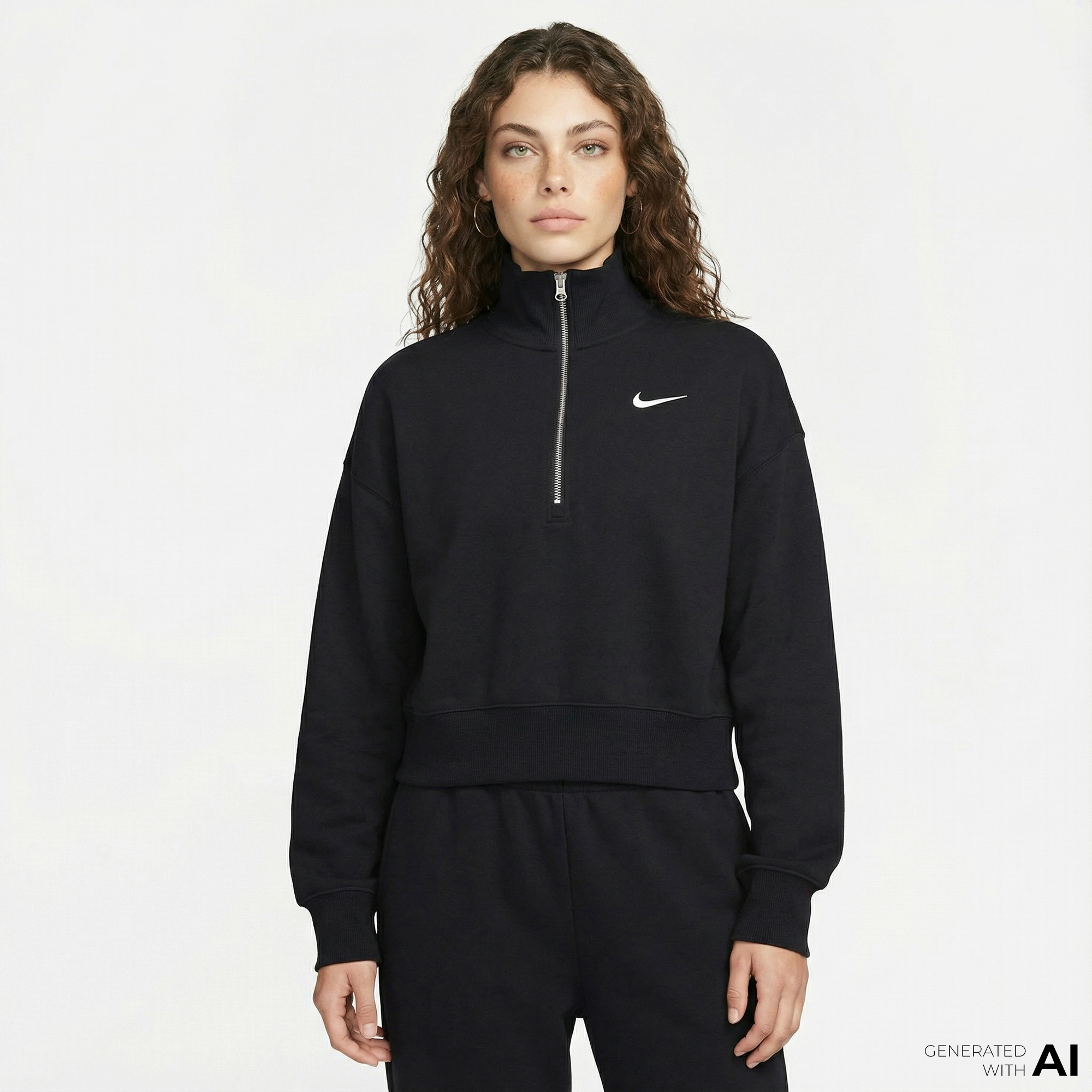  Nike Sportswear Phoenix Fleece  Crop Kadın Siyah Sweatshirt