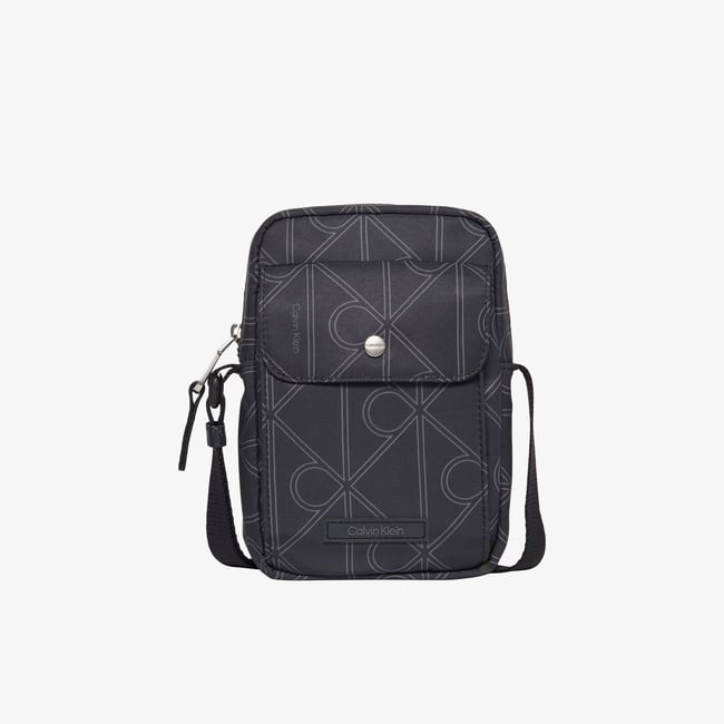  Calvin Klein Printed Emblem Nylon Slim Erkek Gri Çapraz Çanta