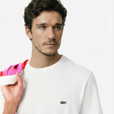  Lacoste Erkek Regular Fit Bisiklet Yaka Beyaz T-Shirt