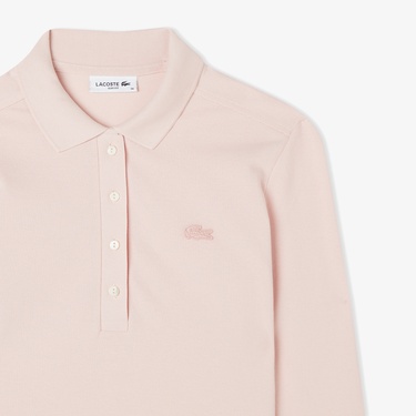  Lacoste Kadın Slim Fit Uzun Kollu Açık Pembe Polo