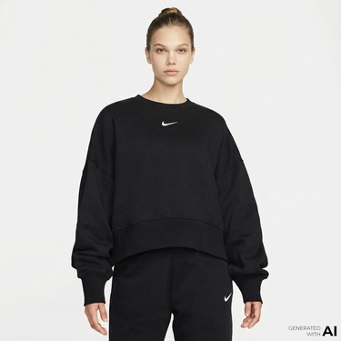  Nike Sportswear Phoenix Fleece Oversize Crew Kadın Siyah Sweatshirt