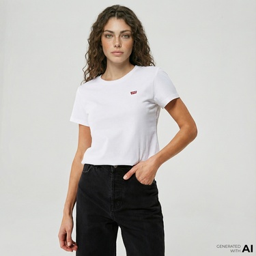  Levi's Perfect Ginger Burnt Stripe Kadın Beyaz T-Shirt