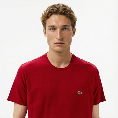  Lacoste Erkek Slim Fit Bisiklet Yaka Bordo T-Shirt