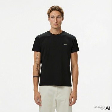  Lacoste Erkek Slim Fit Bisiklet Yaka Siyah T-Shirt