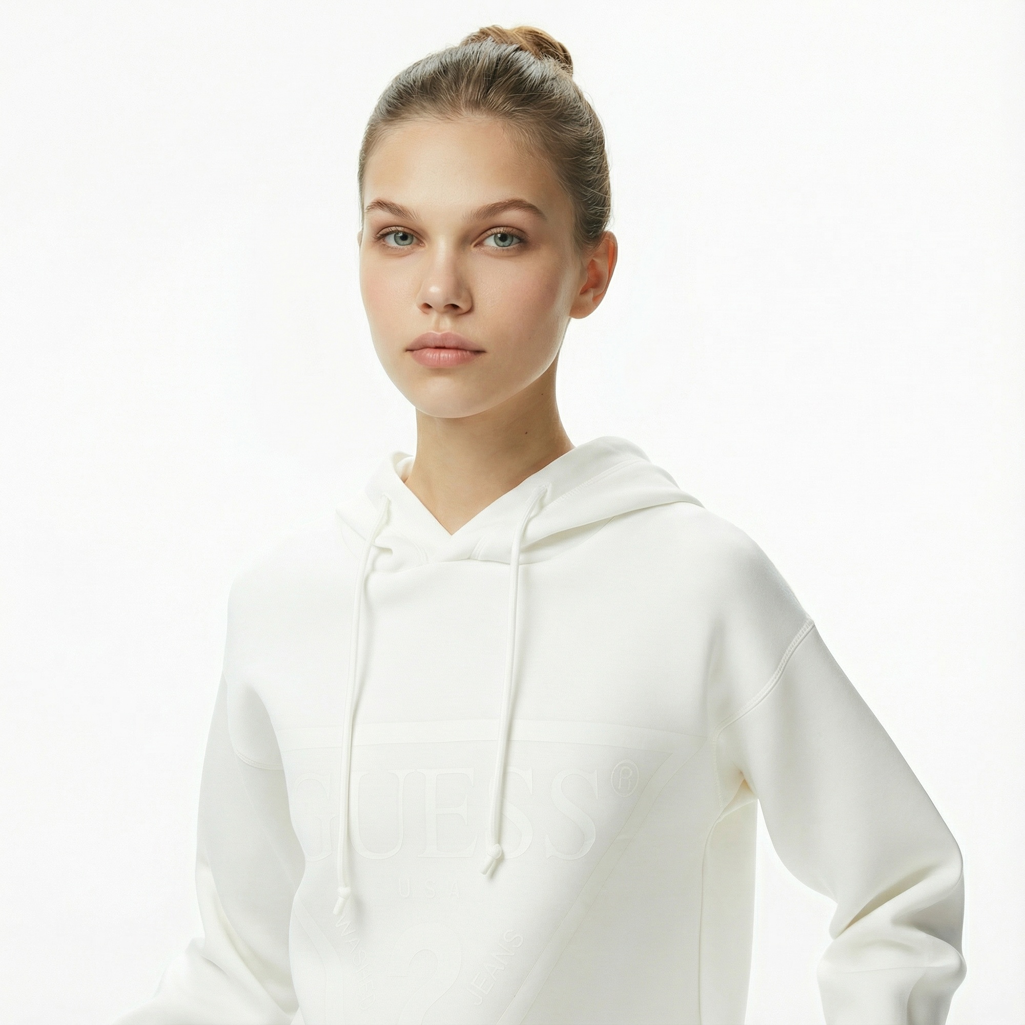 Guess New Alisa Kadın Beyaz Hoodie