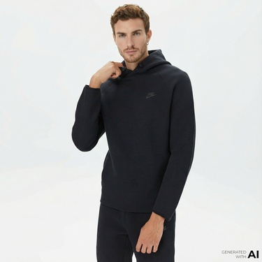  Nike Tech Fleece Pullover Erkek Siyah Hoodie