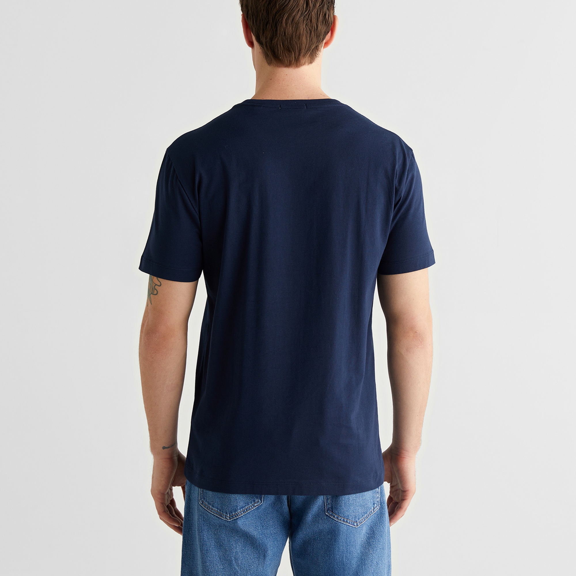 GANT Erkek Mavi Bisiklet Yaka Regular Fit Logolu T-Shirt