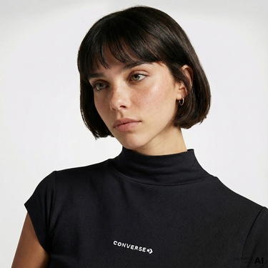  Converse Wordmark Kadın Siyah Top T-Shirt