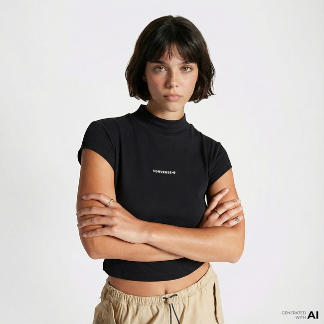  Converse Wordmark Kadın Siyah Top T-Shirt