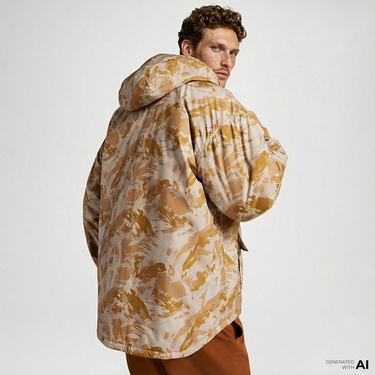  Converse Kamuflaj Desenli Standart Fit Erkek Hardal Ceket