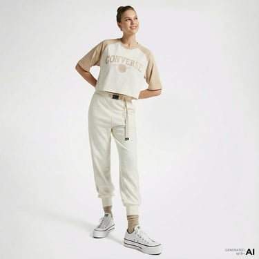  Converse Retro Cropped Kadın Krem T-Shirt