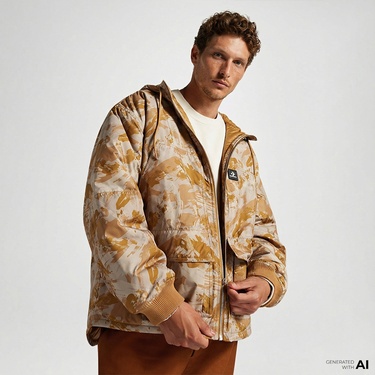  Converse Kamuflaj Desenli Standart Fit Erkek Hardal Ceket