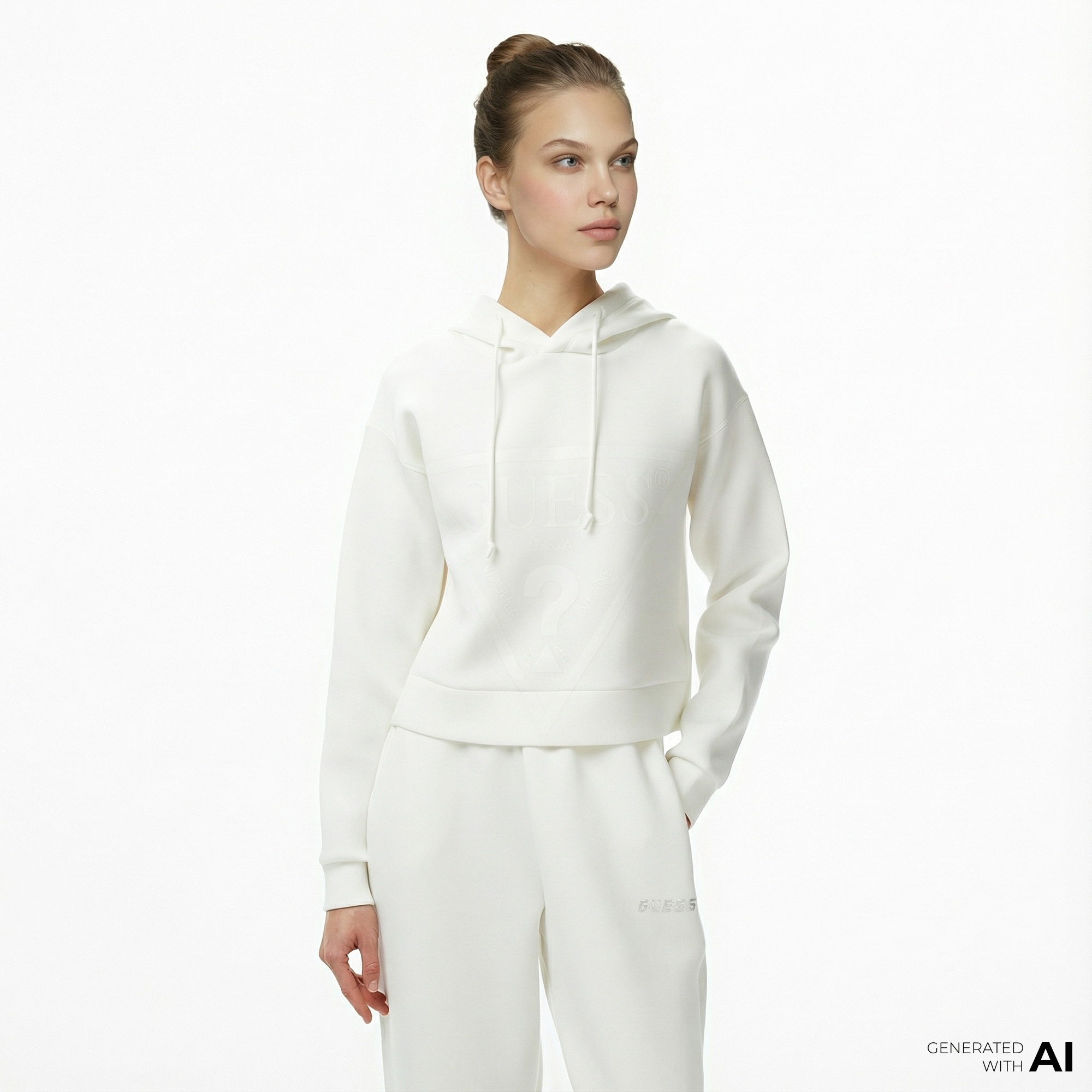 Guess New Alisa Kadın Beyaz Hoodie