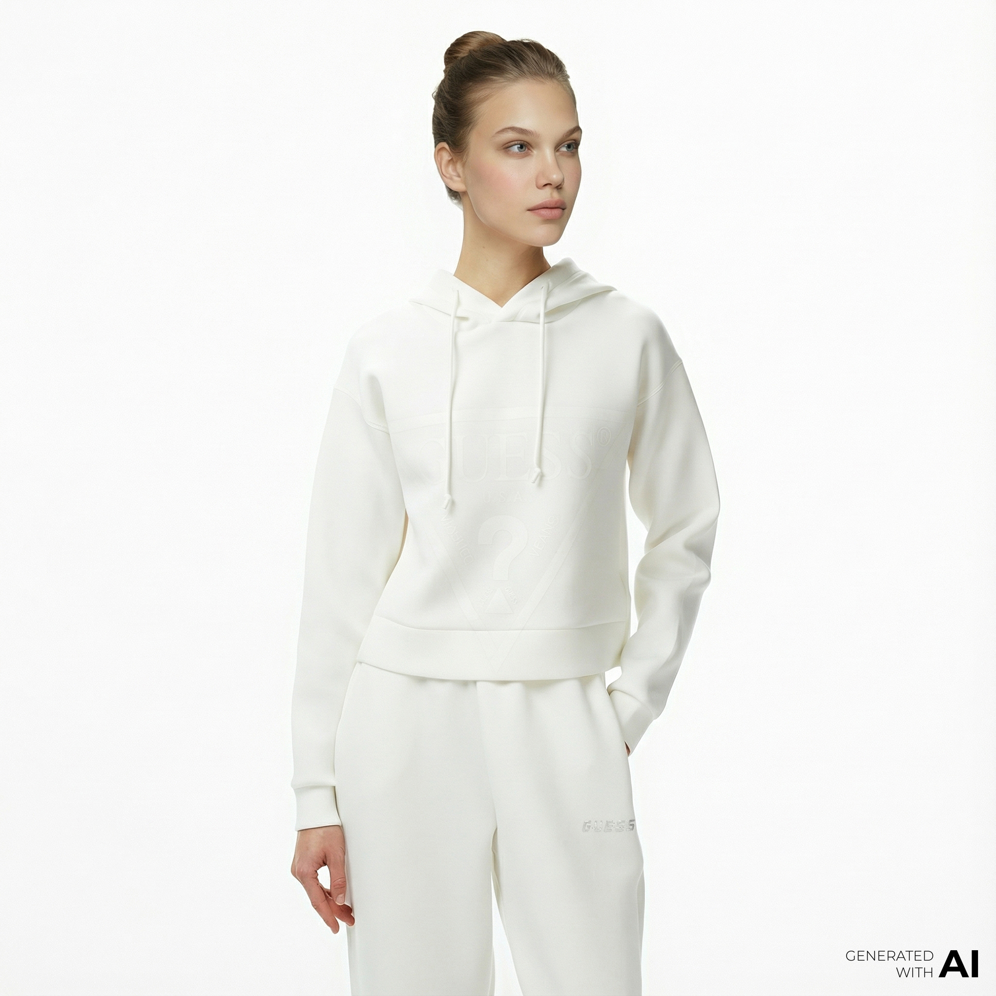  Guess New Alisa Kadın Beyaz Hoodie