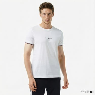  Tommy Hilfiger Logo Tipped Erkek Beyaz T-Shirt