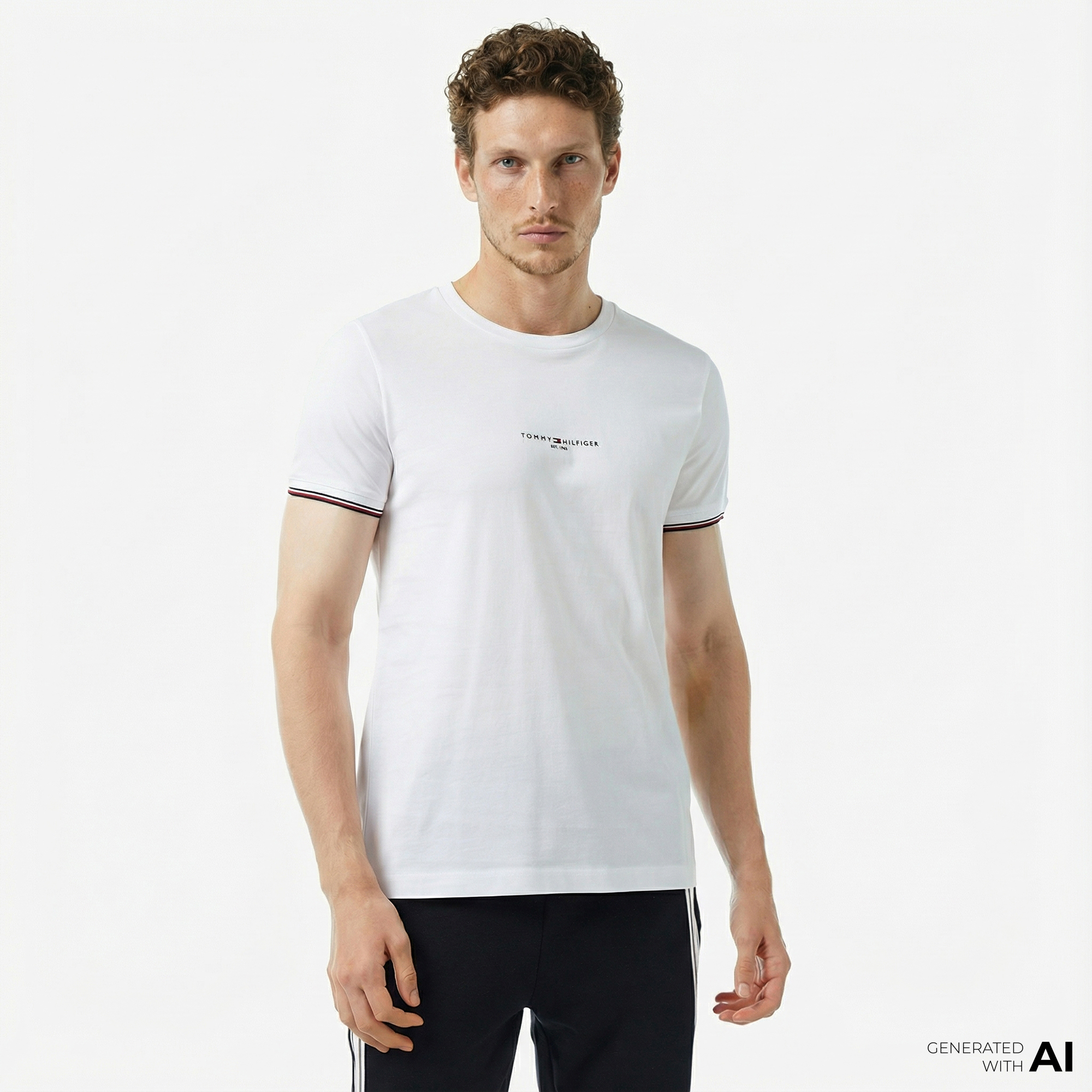  Tommy Hilfiger Logo Tipped Erkek Beyaz T-Shirt