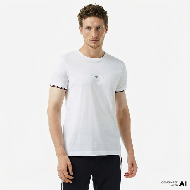  Tommy Hilfiger Logo Tipped Erkek Beyaz T-Shirt