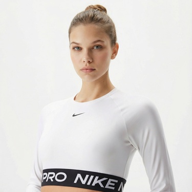  Nike Pro Dri-Fit 365 Kadın Beyaz Crop T-Shirt