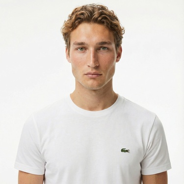  Lacoste Erkek Slim Fit Bisiklet Yaka Beyaz T-Shirt